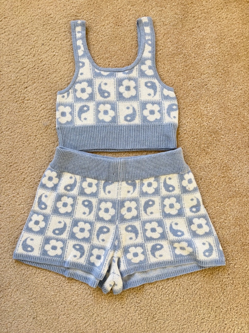 American Eagle Knit Tank Top and Short Sets Blue /white Sz M - Picture 6 of 16
